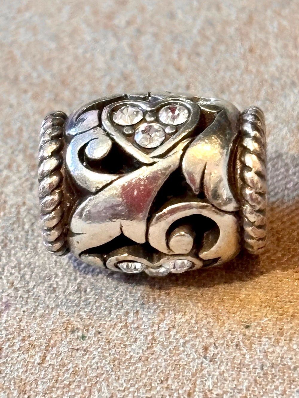 Brighton Cayetana bead Extra wide Pierced scrolls Mini crystal hearts Retired - Picture 2 of 5
